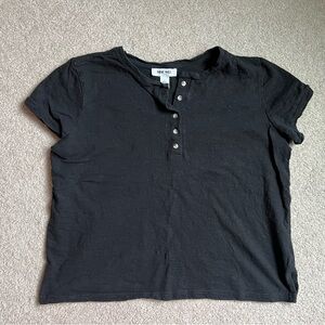 Women's Black Short Sleeve Henley Top